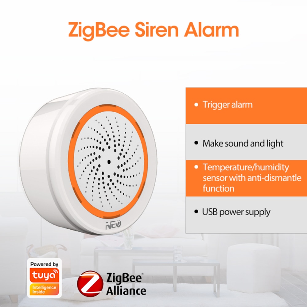 Neo tuya smart zigbee temperatur fugtighedssensor indbygget sirene alarm sensor arbejde med gateway hub hjemmeautomatisering scene