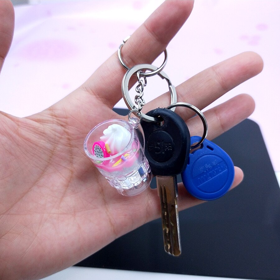 Acryl Leuke Sleutelhanger Parel Melk Thee Drinken Fles Wijn Glas Ijs Sleutelhanger Autosleutel Tas Hanger Koppels Vrouwen mannen Trinket