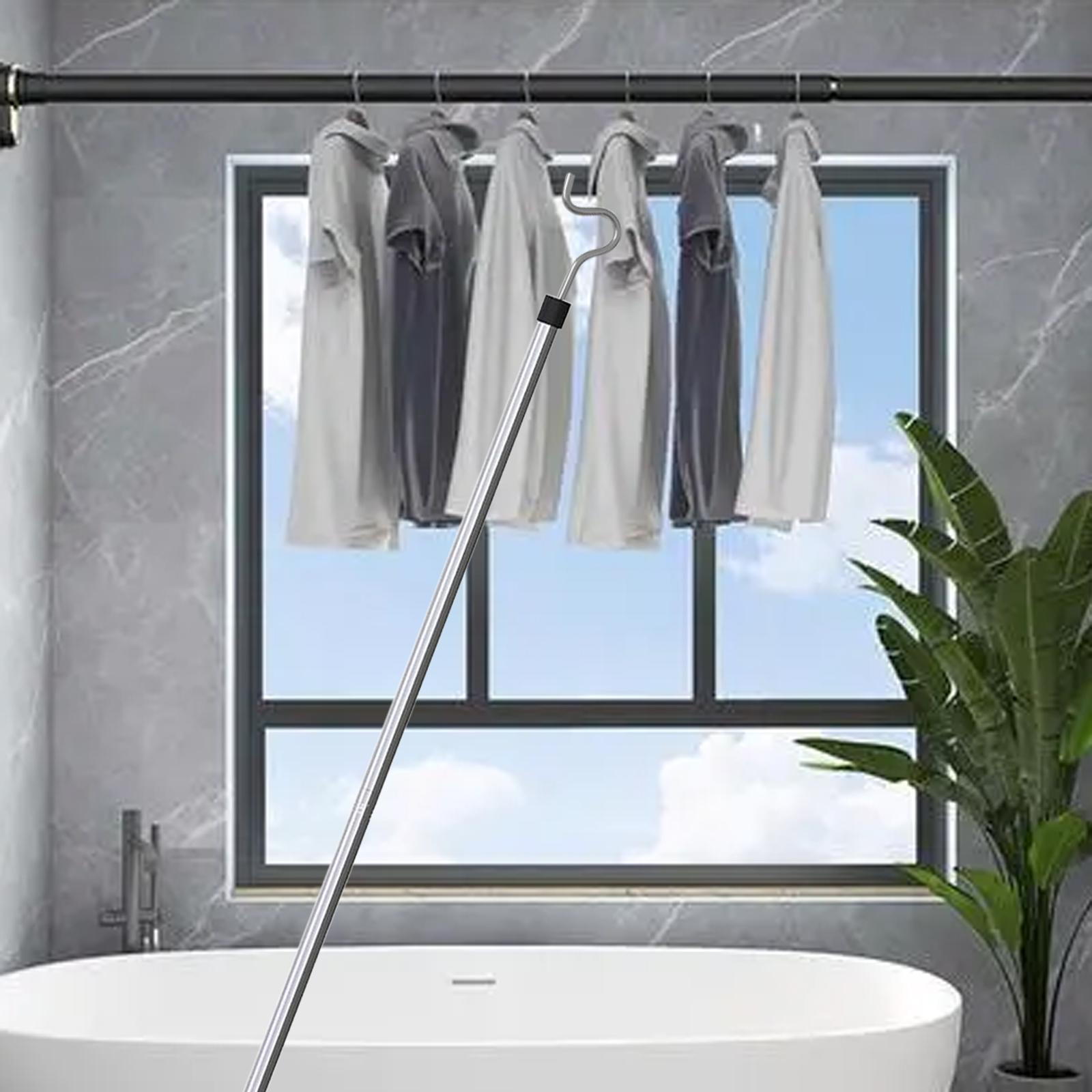 Kledingrek Haakpaal Om Hoge Hangers Te Bereiken Kast Bereiken Paal Roestvrijstalen Verstelbare Verlengpaal Met Haak 129Cm Lang