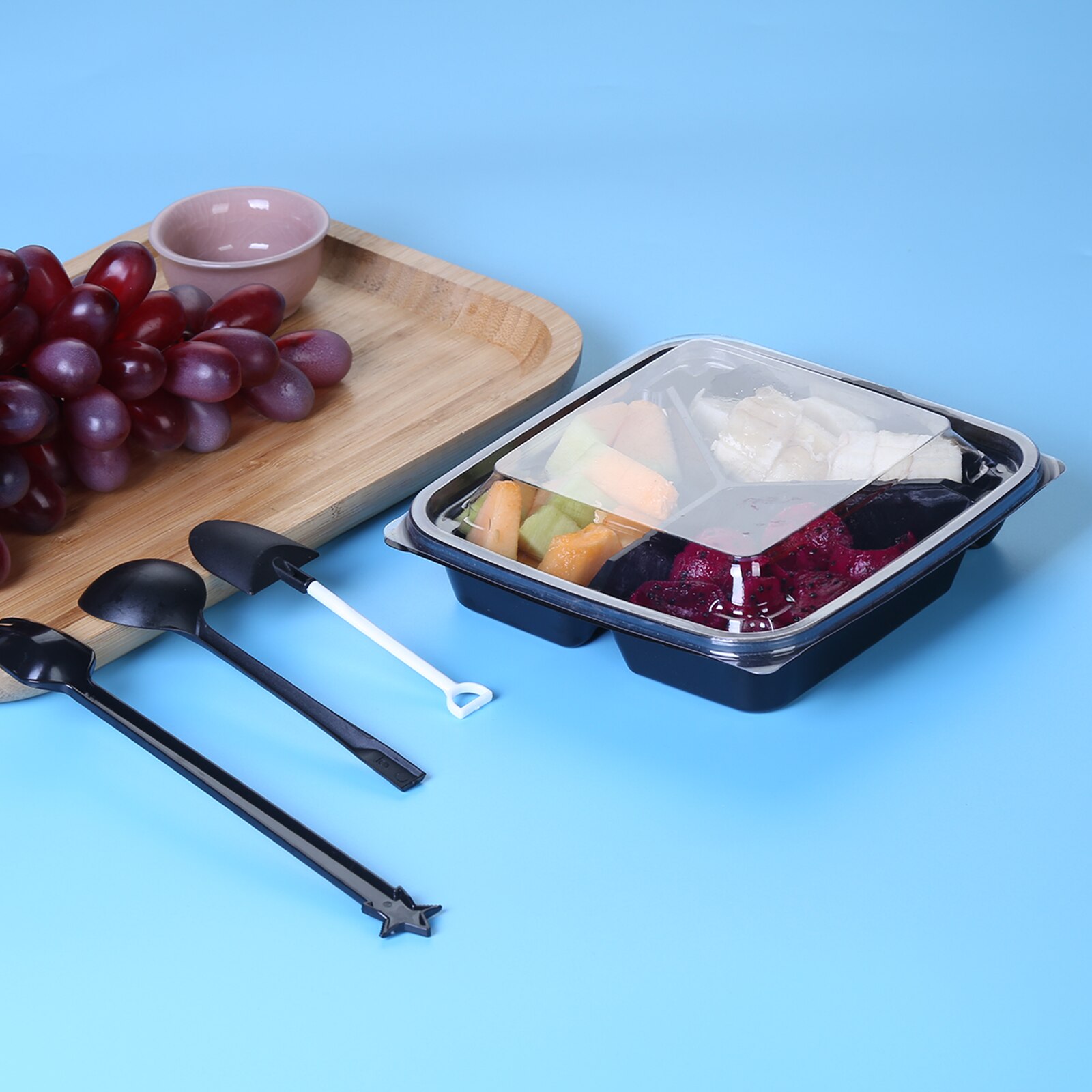 Disposable About 400 Grams of Three-cell Fruit Salad Box, Multi-cell Fruit Box, Takeaway Fruit Packaging Box