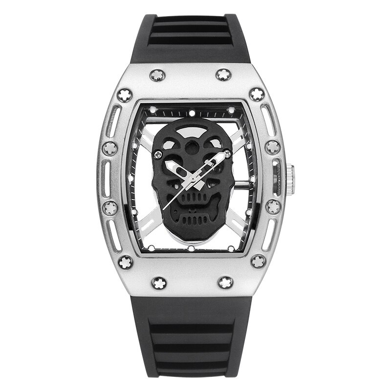 Skull tonneau skelet ur herre hul vandtæt kranium ur mandlig quartz silikone armbåndsur herre ur erkek kol saati