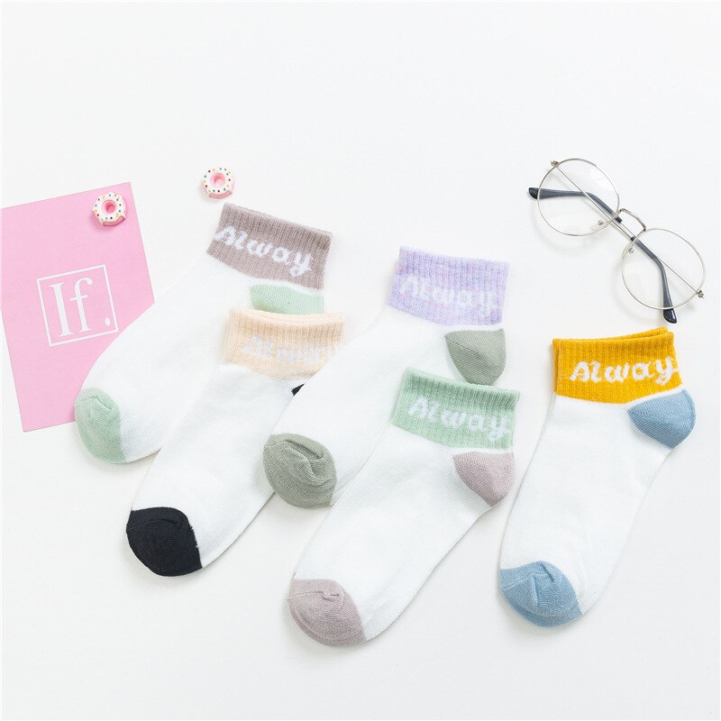 Maat 34-39 Kawaii Vrouwen Sokken Happy Enkel Grappige Sokken Vrouwen Vruchten Leuke Gelukkige Art Onzichtbare Sok 5 pairs Lente Zomer: C Socks Rib letters
