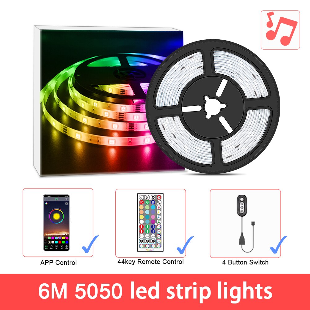Colorrgb, led lys stripe, musikk synkronisert farge skiftende rgb 5050 , telefon app fjernkontroll , led lys tau 6m 12m 15m: 5050 musikk 6m / 18 ledsperm