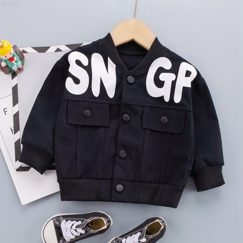Jungen Baseball-Shirt strickjacke jungen frühling kleid einreihige Geschmack knapp lange-ärmeln jacke mit ein lässig: Schwarz / 3-4Y