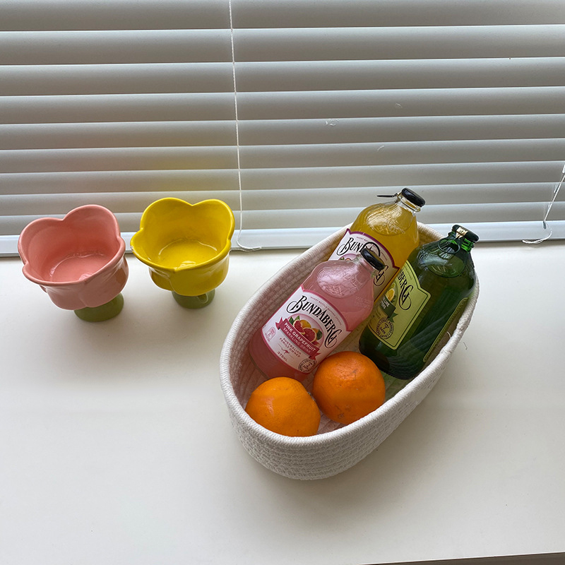 Hand Woven Storage Basket Storage Box Cosmetics Snack Desktop Sundries Storage Basket Cotton Rope Woven