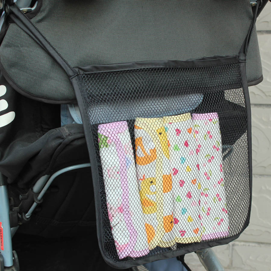 Baby vognkurv mesh taske sort vogn netto lomme flaske ble opbevaring organisator taske holder baby klapvogn tilbehør: 30 x 30 cm sort