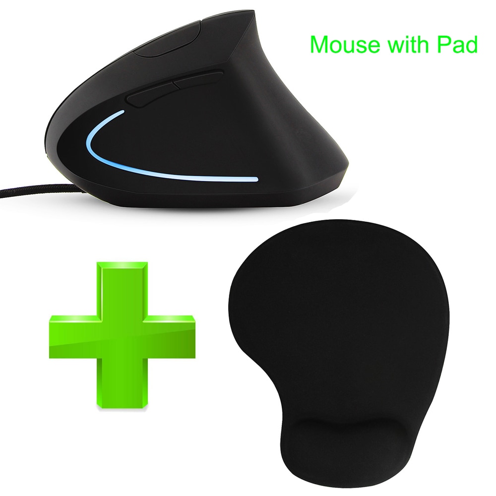 5th-Gen Wired Verticale Muis Ergonomisch LED Backlit Licht 3200DPI Polssteun Beschermen Game Muizen Met Muismat Kit Voor computer: Mouse With Pad