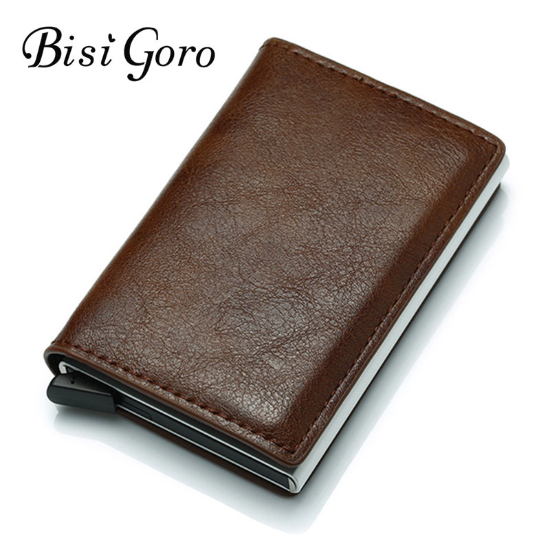 BISI GORO Slim RFID Wallet Business Card Holder Hasp Aluminum Credit Card Wallet Metal Credit Mini smart Men Purse