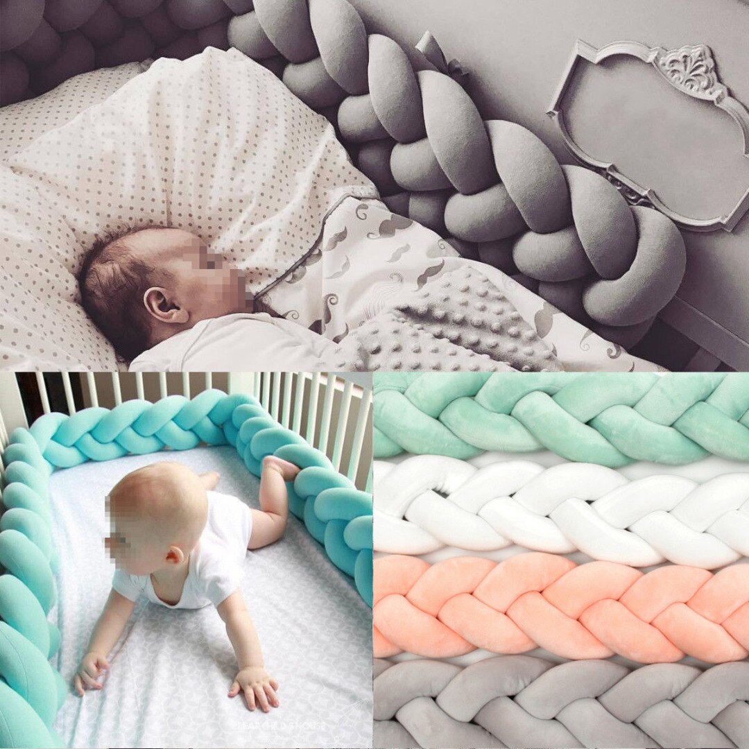 Baby spædbarn plys krybbe kofanger seng sengetøj barneseng fletning pude pad beskytter