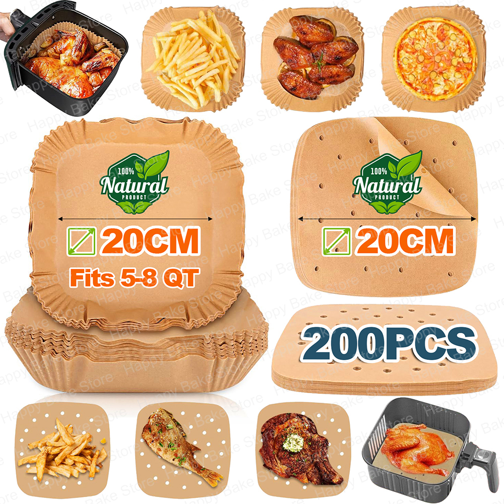 Carta da forno per friggitrice ad aria quadrata da 20 cm Carta pergamena perforata antiaderente usa e getta per friggitrice senza olio da 5-8 litri, forno, microonde