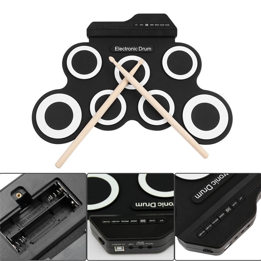 Hand Gerollt Usb Elektronische Drum Tragbare Trommel Kitfolding Silikon Praxis Trommel Roll Up Trommel Mit 7 Silicon Pads