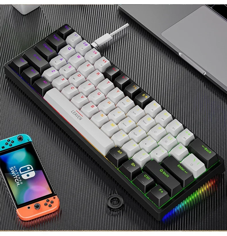 K620 Mini Gaming Mechanical Keyboard 61 Keys RGB Hotswap Type-C Wired Gaming Keyboard PBT Keycaps 60% Ergonomics Keyboards: BROWN / Red Switch