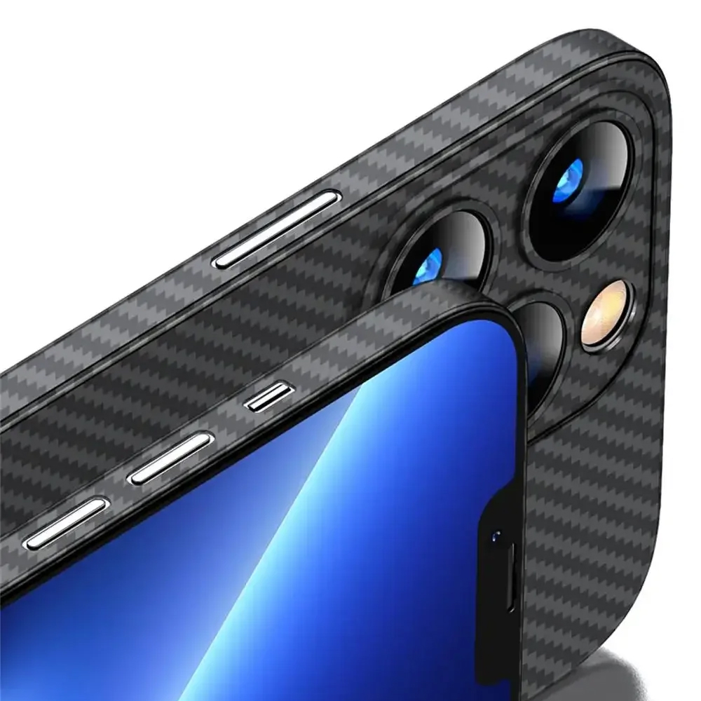 Funda mate de fibra de carbono ultrafina de lujo para iPhone 15 14 13 12 Mini 11 Pro Max 14Pro XS XR X 6 7 8 Plus SE 0,2 MM PP contraportada