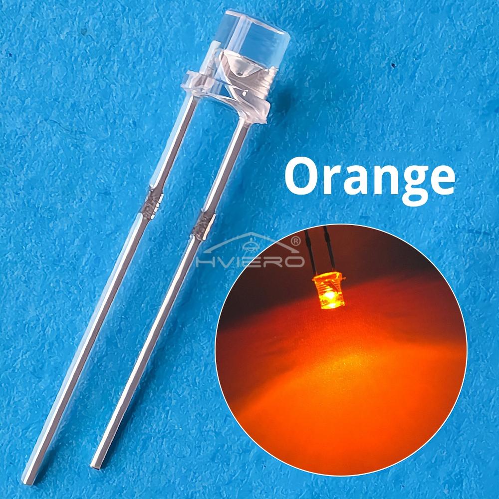 100X F3 3mm 2pins Flat head Bright LED Decoration Bulb White Red Yellow Blue Water Clear Wide Angle Light Emitting Diode Lamp: Orange / 50W