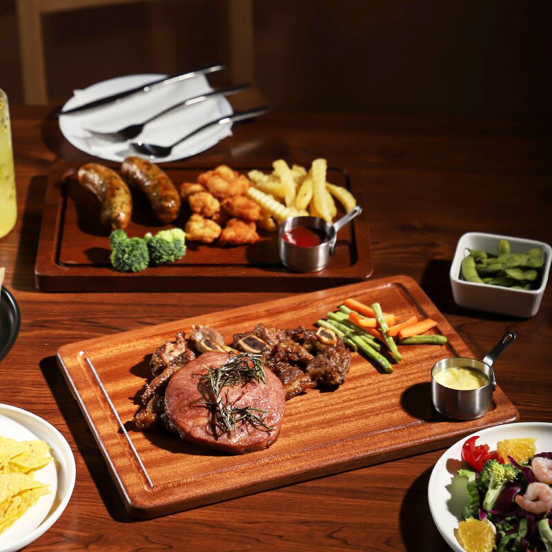 Plateau à Steak en bois massif, assiette à Steak cuisine occidentale planche en bois Restaurant assiette à Steak en bois assiette à Dessert en bois