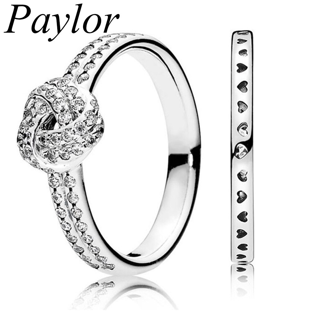 Paylor 925 Sterling Silver Zircon Knot Twist Rings For Woman Rose Gold Jewelry Wedding Party Girl's Band Ring