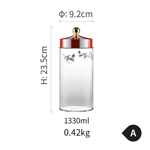 Voedselopslagpot vochtbestendig verzegeld glazen reservoir koekjes snack koffiebonen opslagtank carrousel glazen voedselfles: A