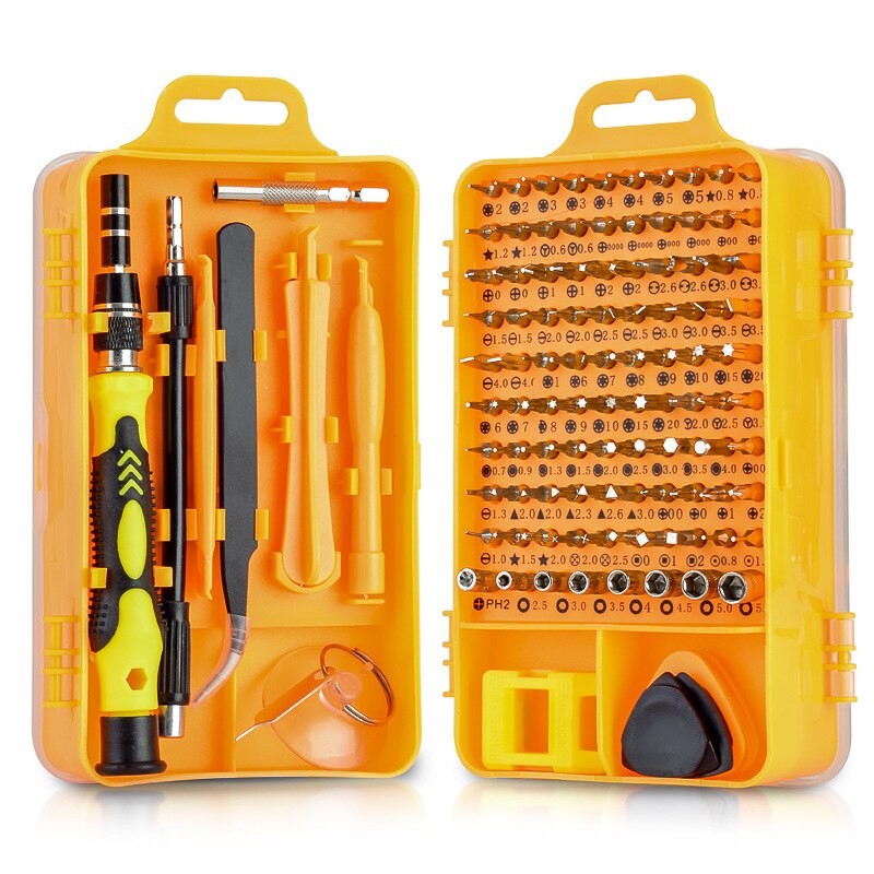 Portable Mini 115-In-1 Multifunctional Screwdriver Kit Disassembly And Maintenance Tool Suitable For Daily Needs: Yellow Non-slip