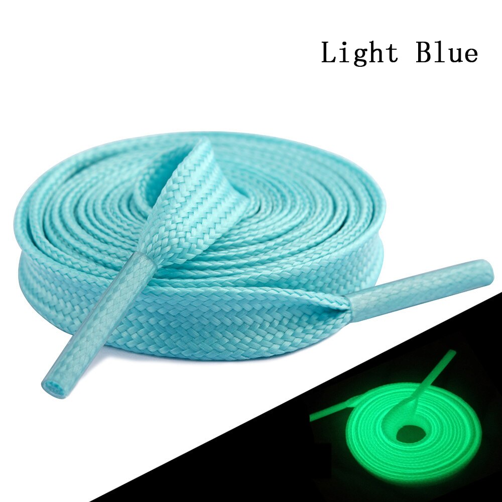 TOBEFU One Pair 120CM Luminous Shoelaces Glow In The Dark Night Color Fluorescent Flat Sneakers Canvas Shoe Laces: Light Blue