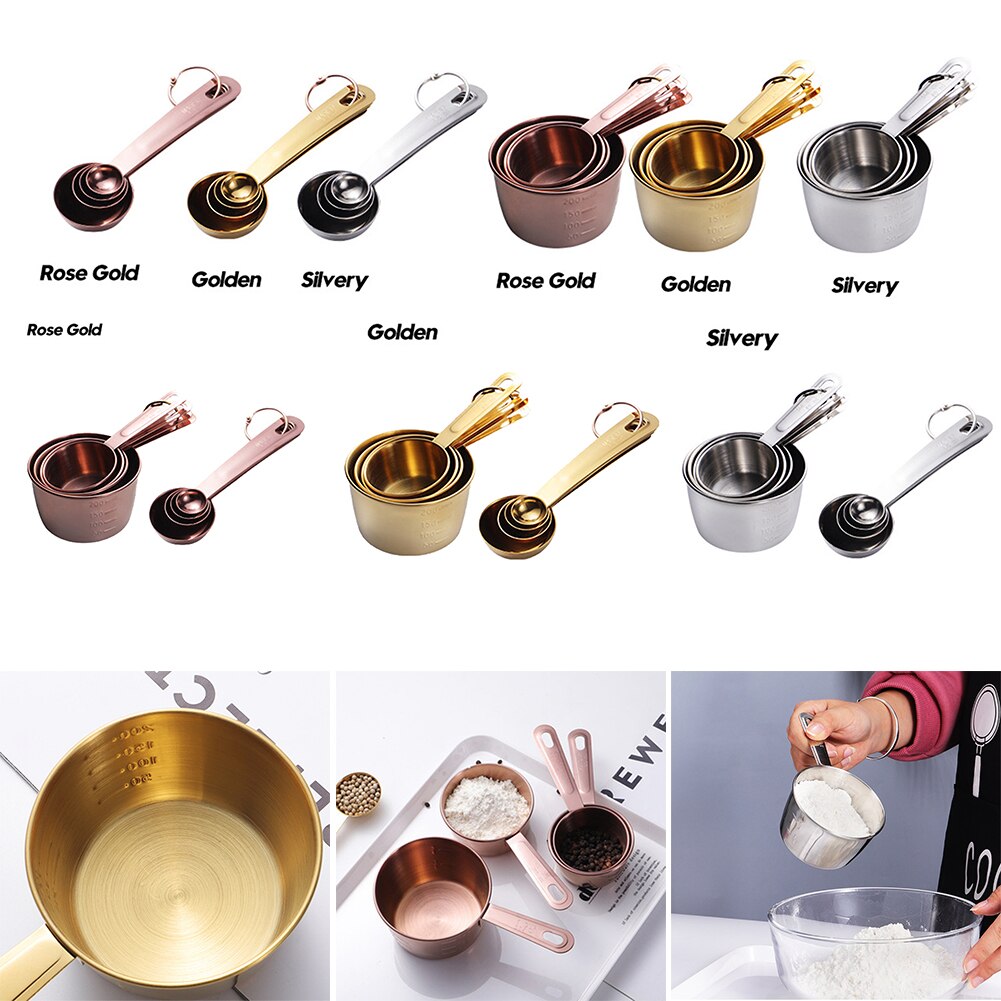 Full rostfritt stål mätkopp sked kök bakning matlagning verktyg set rosa guld skedar kök levererar mesuring koppar