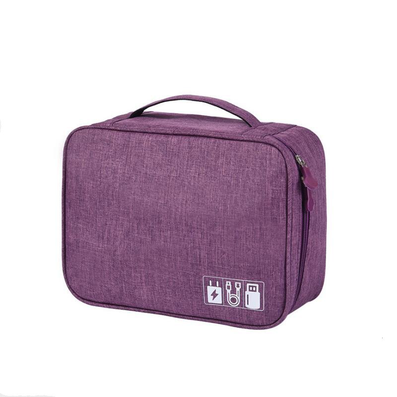 Bolsa de viagem portátil para aparelhos usb, bolsa para cosméticos e armazenamento de linha com carregador usb: ROXO