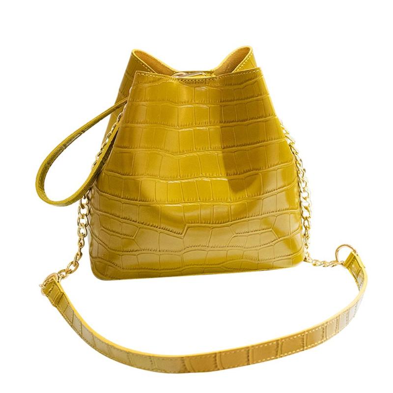 2pcs/set Alligator Pattern Shoulder Messenger Handbags Women PU Leather Bucket Crossbody Bags Solid Color Drawstring Clutch: YELLOW