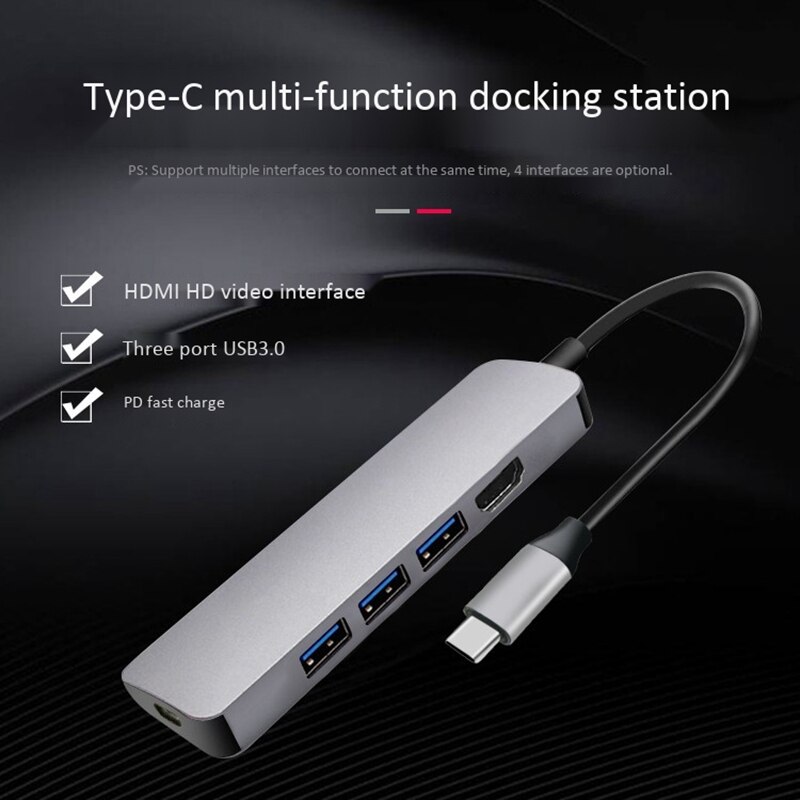 USC Type C Hub to HDMI 4K 30HZ 3 USB 3.0 USBC PD Quick Charging Dock Station Aluminium Alloy Extend Hub for