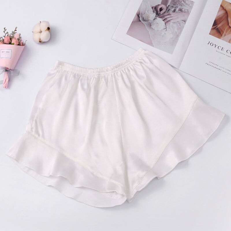 Women Pajamas Briefs Knickers Seamless Panties Silk Satin Underwear Ladies Ruffle French Safety Pants: 04