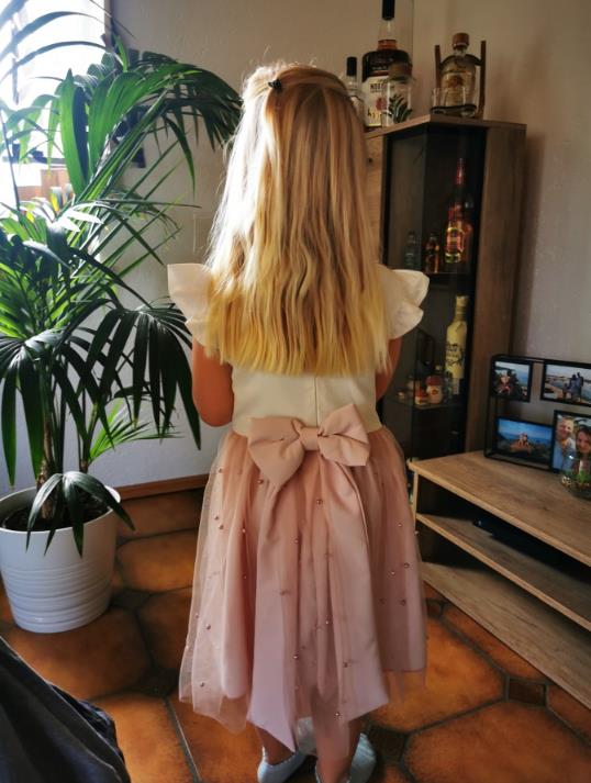 Vestido de princesa para niñas pequeñas de 1 a 8 años, manga con volantes, Perla sólida, encaje, retazos en la espalda, tutú con lazo