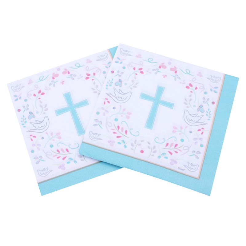 40Stck Kreative Frieden Taube Blau Kreuz Papier Servietten Santa Kommunion Partei Religiöse Hand Handtuch für Eucharistie Liefert