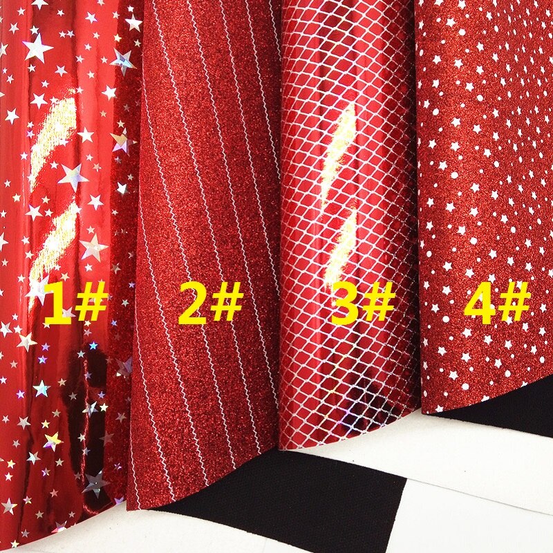 Rood glitterleer, sterrenstrepen bedrukt glitterleer, imitatielakstof voor strik  a4 21 x 29cm twinkling ming  km168