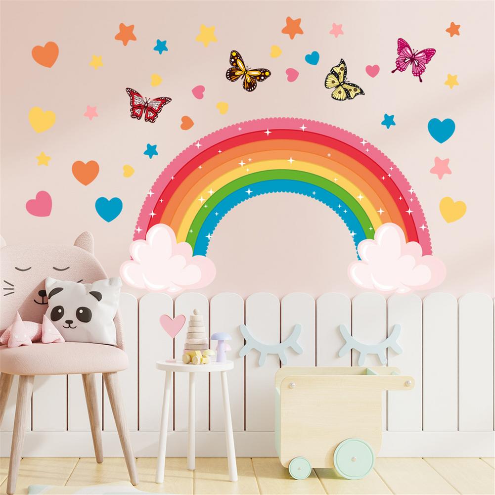 Rainbow Removable Wall Decals Nursery Art Heart Butterfly Stickers Wallpaper Posters Girls Bedroom Easy Use Home Decor