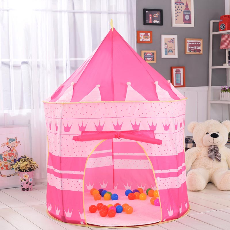 Castelo das crianças Barraca de Camping Coberta Brinquedo Tenda para Crianças Casa de Jogo Portátil Dobrável Rosa Azul: Pink