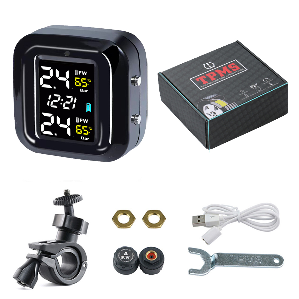 Motorcycle TPMS - LCD Display - 2 External Sensors - Waterproof - Battery Operated: The Cigarette Lighter Type