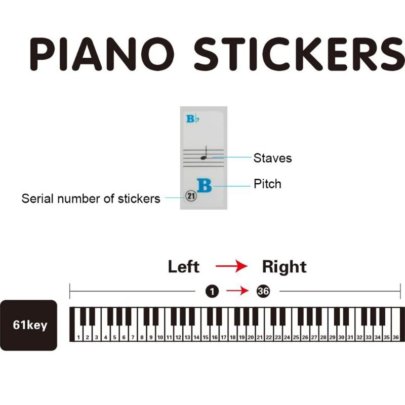 Piano Keyboard Stickers Specially for 61 Key.Colorful Bigger Letter Removable