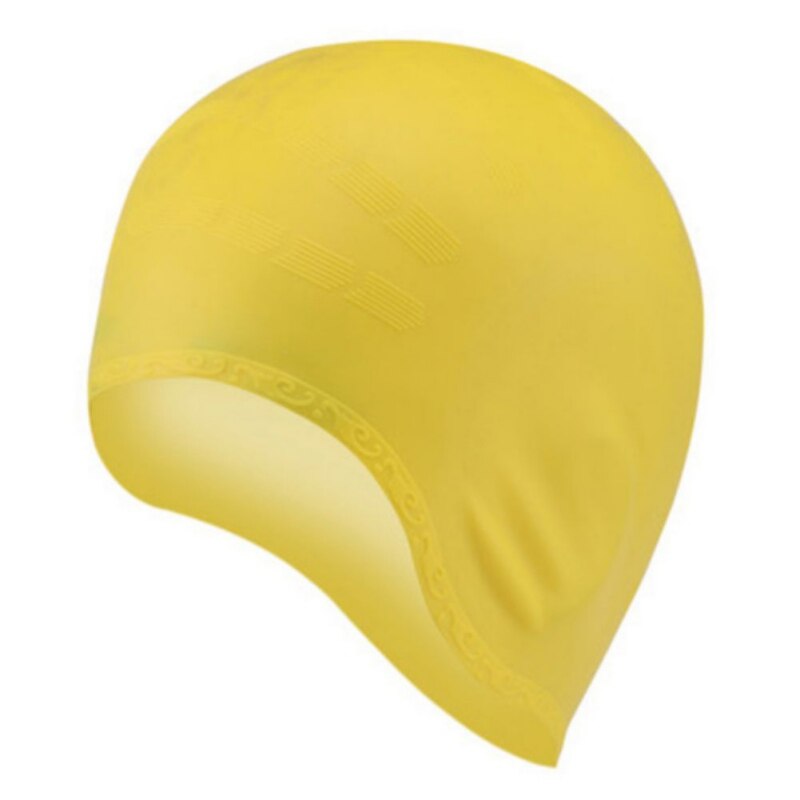 Mujeres Hombres niños natación piscina agua deporte impermeable silicona buceo natación gorro largo protección oreja taza gorros de baño, sombrero: YELLOW