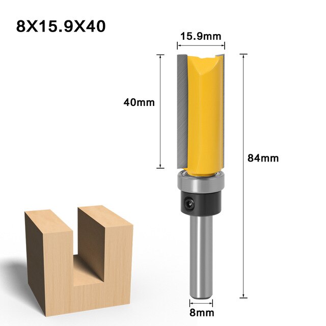 8mm Shank Flush Trim Router Bit Pattern Bit Top Bottom Bearing 5/8" Blade Template Wood Milling Cutter Carpenter: 8X15.9X40