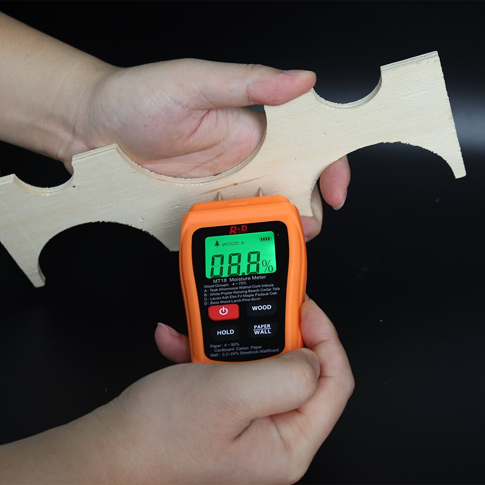 Medidor Digital de humedad de madera, higrómetro de pared, Detector de humedad de madera, 2 pines, naranja, MT-18, 0-99.9%