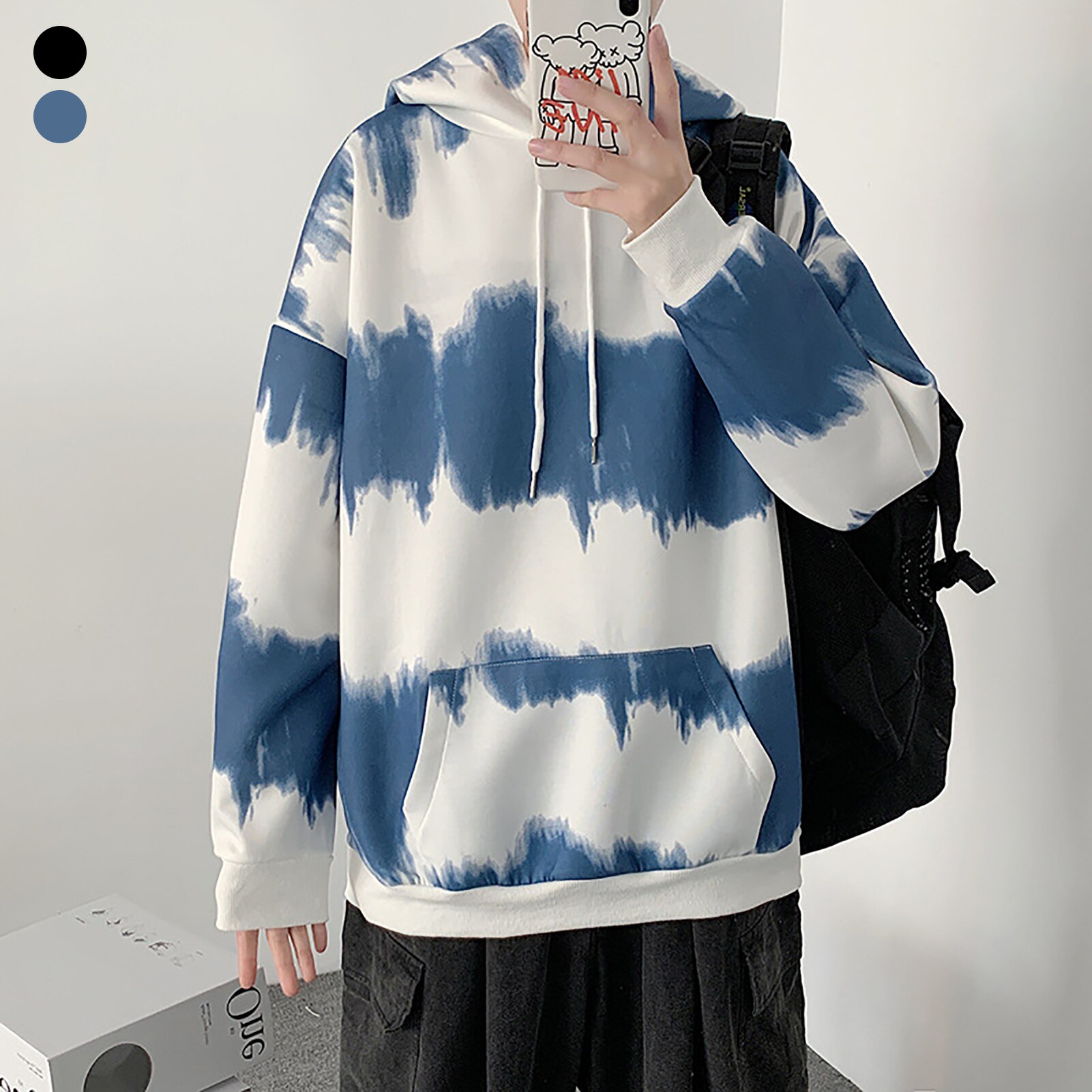 Hombres Mujeres invierno otoño Tie Dye Gradient Color Hoodie Warm grueso de gran tamaño bolsillo de manga larga sudadera Unisex Casual prendas de vestir