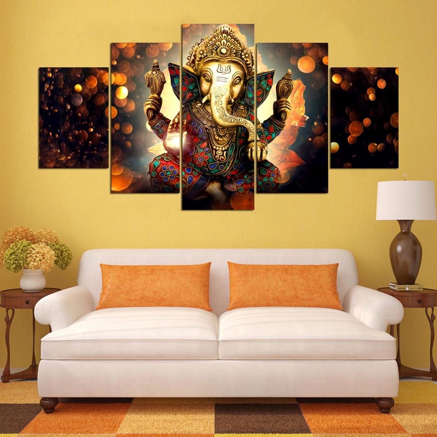 Väggkonst canvas målning elefant gud stil bilder för vardagsrum 5 panel lord ganesha cuadros modern dekoration målningar
