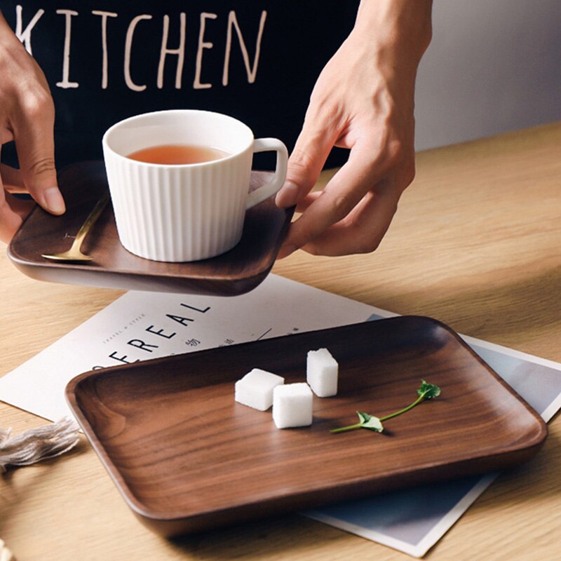 Rectangle Black Walnut Wood Pan Plate Fruit Dishes Bread Wood Plate Saucer Tea Tray Dessert Dinner