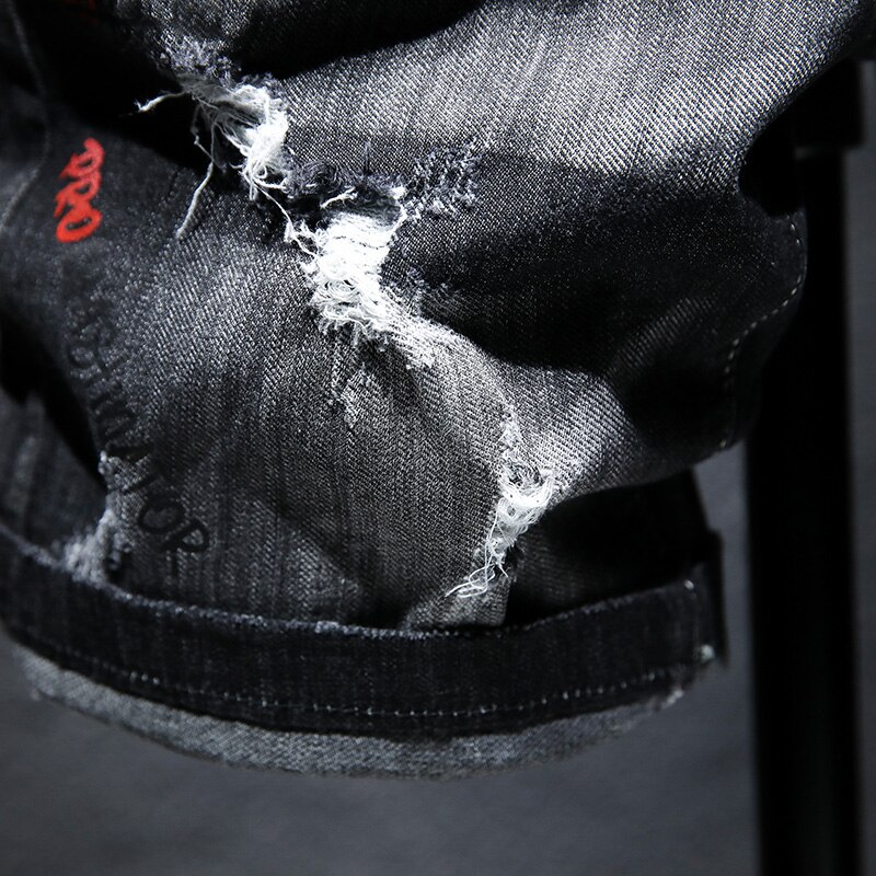 Mænd sommer denim shorts knælang vaskede cool jeans shorts sort hul afslappet mænd jeans shorts