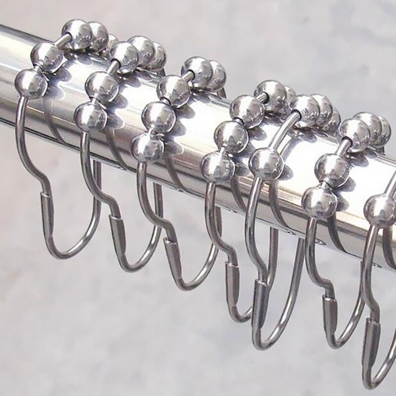 Anneaux de rideau de douche à crochets, rouleau résistant à la rouille, accessoires en boule de Satin poli, crochets en fer Nickel