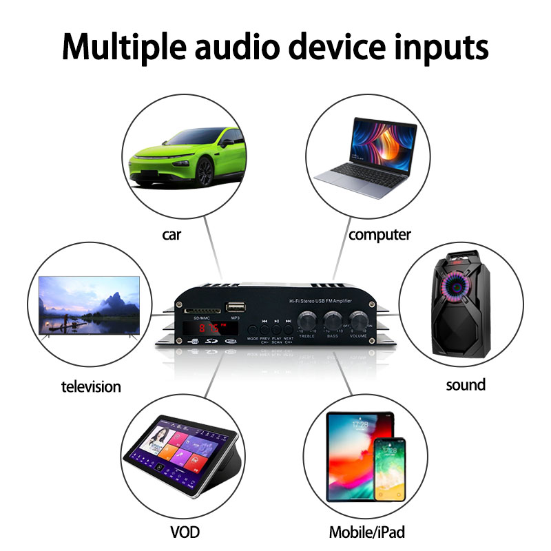 S-269 Sound Amplifiers Bluetooth Digital Amplifier for Home Car Karaoke 4 Channel HiFi Stereo AMP FM USB Remote Control