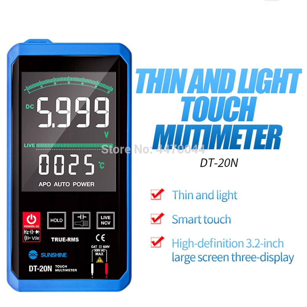 LUZ DO SOL DT-20N Mini Multímetro AC DC Multímetro Digital Tester Medidor Ferramenta de Teste de Componentes de Precisão Ultra-Portátil de Toque Inteligente