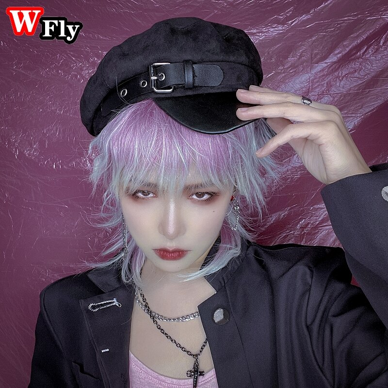 Gorro gótico japonés para hombre y mujer, Boina Punk de cuero con hebilla decorativa, sombrero gótico de Lolita, Cosplay, sombreros oscuros hechos a mano, gorras de vendedor de periódicos