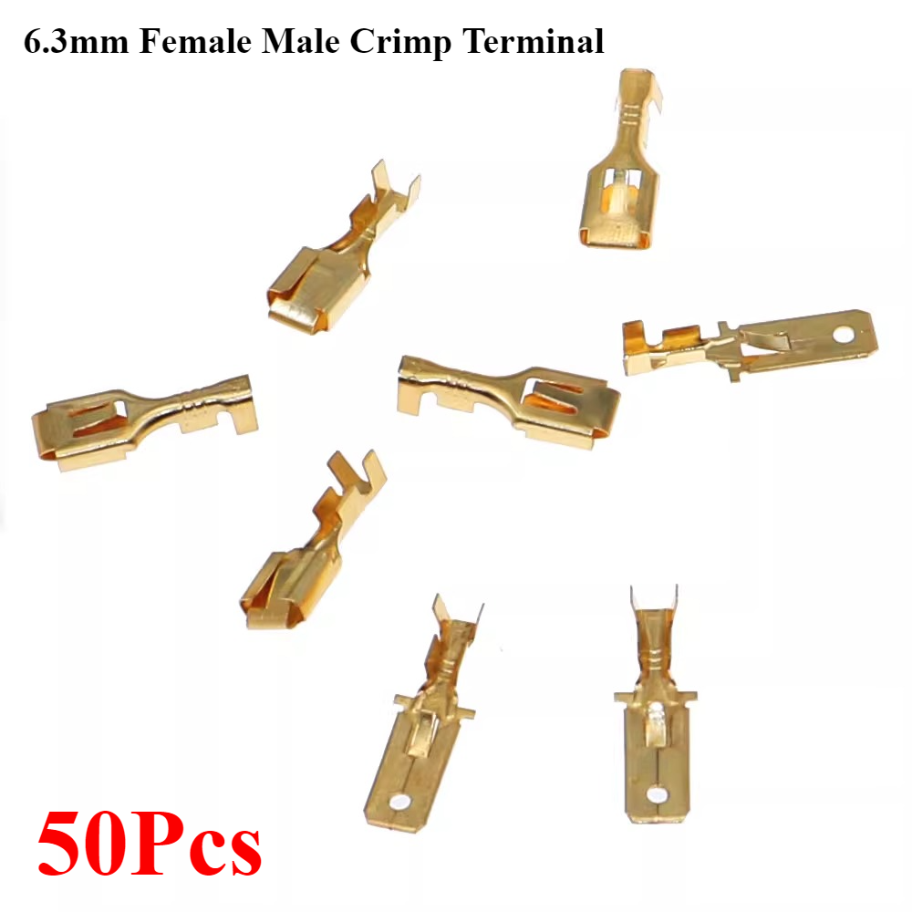 50Pcs/lot 6.3mm Automotive Connector Female Male Crimp Terminal for Car Electric Wire Connectors Gold-plated Copper