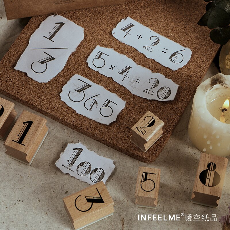 1 sett vintage månedsnummer dekorasjonsstempler sett gummistempler av tre for scrapbooking skrivesaker gjør-det-selv-håndverk standardstempel