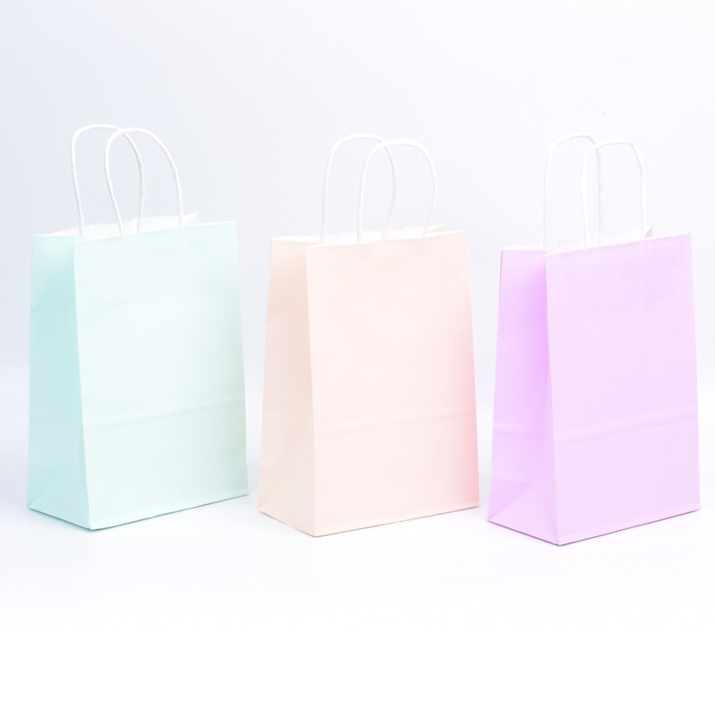 6 stk kraftpapirposer blå/lyserøde pastelposer slik regnbue pastel festdekoration baby shower