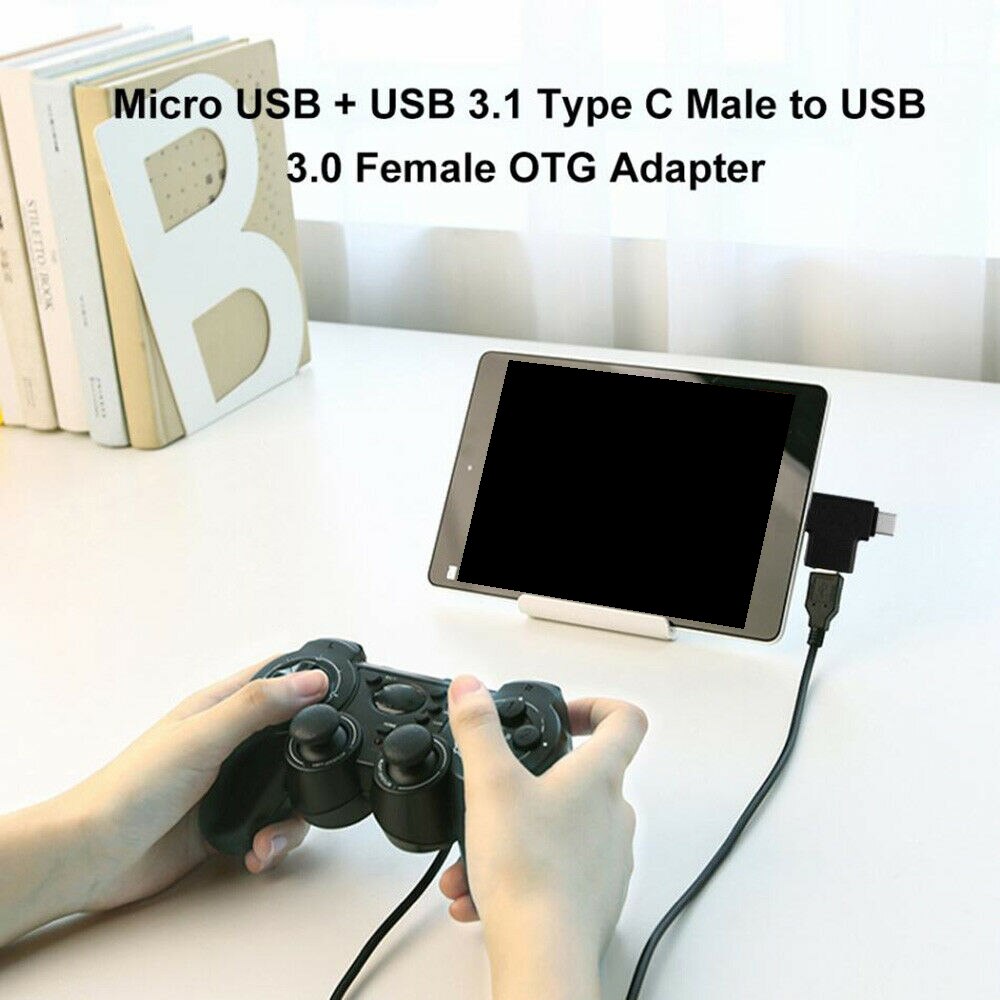 thumbnail image 2 of Robotsky 2-in-1 OTG Adapter: USB-C & Micro USB To USB 3.0 Female (Braided, Grey) 2 of 5